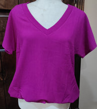 Load image into Gallery viewer, WOMEN'S SHORT SLEEVE V-NECK BUBBLE WAIST TOP