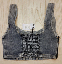 Load image into Gallery viewer, WOMEN'S SLEEVELESS SQUARE NECK STRETCH DENIM CROP TOP