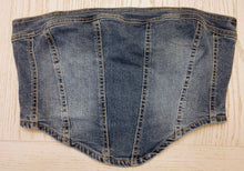 Load image into Gallery viewer, WOMEN'S SLEEVELESS WASHED STRETCH DENIM CROP TUBE TOP