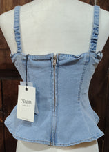 Load image into Gallery viewer, WOMEN'S SLEEVELESS STRETCH DENIM PEPLUM TANK TOP