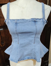 Load image into Gallery viewer, WOMEN'S SLEEVELESS STRETCH DENIM PEPLUM TANK TOP