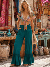 Load image into Gallery viewer, WOMEN'S ELASTIC WAIST FRONT POCKETS RUFFLE BOTTOM HEM PALAZZO PANTS