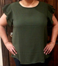 Load image into Gallery viewer, Olive ruffled sleeve blouse
