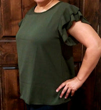 Load image into Gallery viewer, Olive ruffled sleeve blouse
