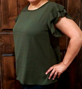 Olive ruffled sleeve blouse