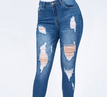 Load image into Gallery viewer, High-waisted distressed skinny jeans
