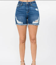 Load image into Gallery viewer, Distressed denim mini shorts
