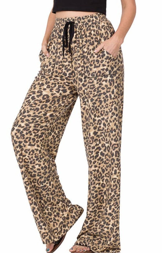 Soft french terry leopard drawstring pants