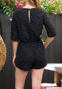 Woman's printed V-neck Ribbon Waist Romper