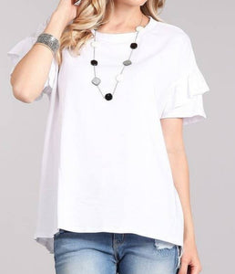 Cotton blend ruffle sleeves top