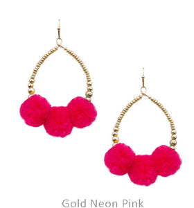 Pompom on teardrop earrings