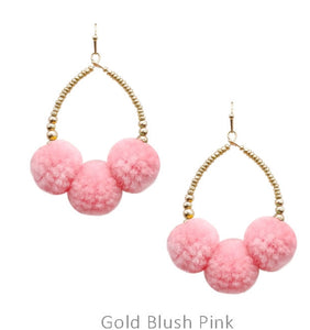 Pompom on teardrop earrings