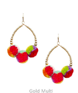 Pompom on teardrop earrings