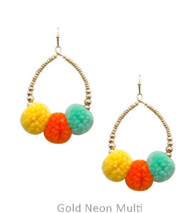 Pompom on teardrop earrings