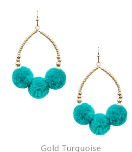 Pompom on teardrop earrings