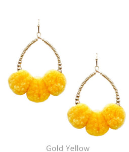 Pompom on teardrop earrings