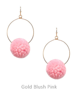 Pompom on hoop earrings