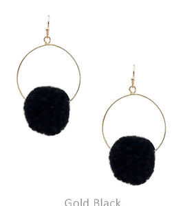 Pompom on hoop earrings