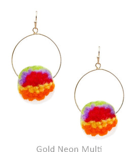 Pompom on hoop earrings