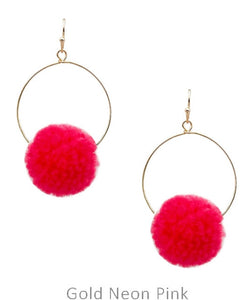 Pompom on hoop earrings