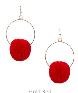 Pompom on hoop earrings