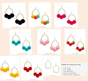 Pompom on teardrop earrings