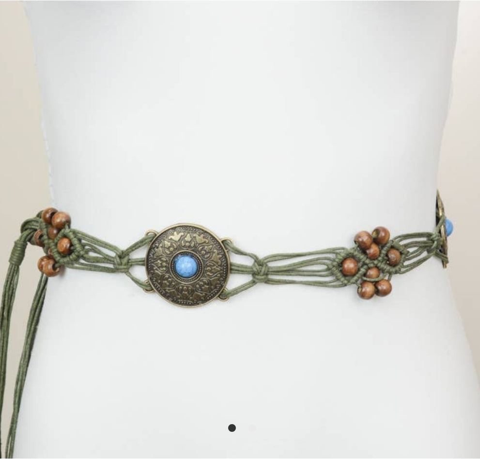 Medallion Macrame Belt Taupe