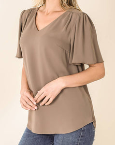 Flutter sleeves woven top