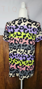 V-NECK Multicolor Stripes Leopard Print Top