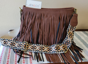 Faux Suede Fringe Crossbody w/ Guitar Strap